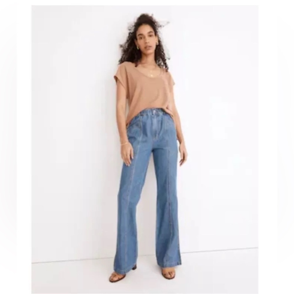 Madewell Women  Denim Elastic Waist Loose Flare Jeans Blue Retro 70s Groovy Sz M